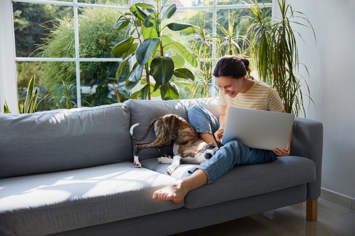 Ohio Mental Health Telemedicine: Expanding Access to Virtual Therapy and Support Services 3 Woman having fun with her whippet puppy while working remotely at home