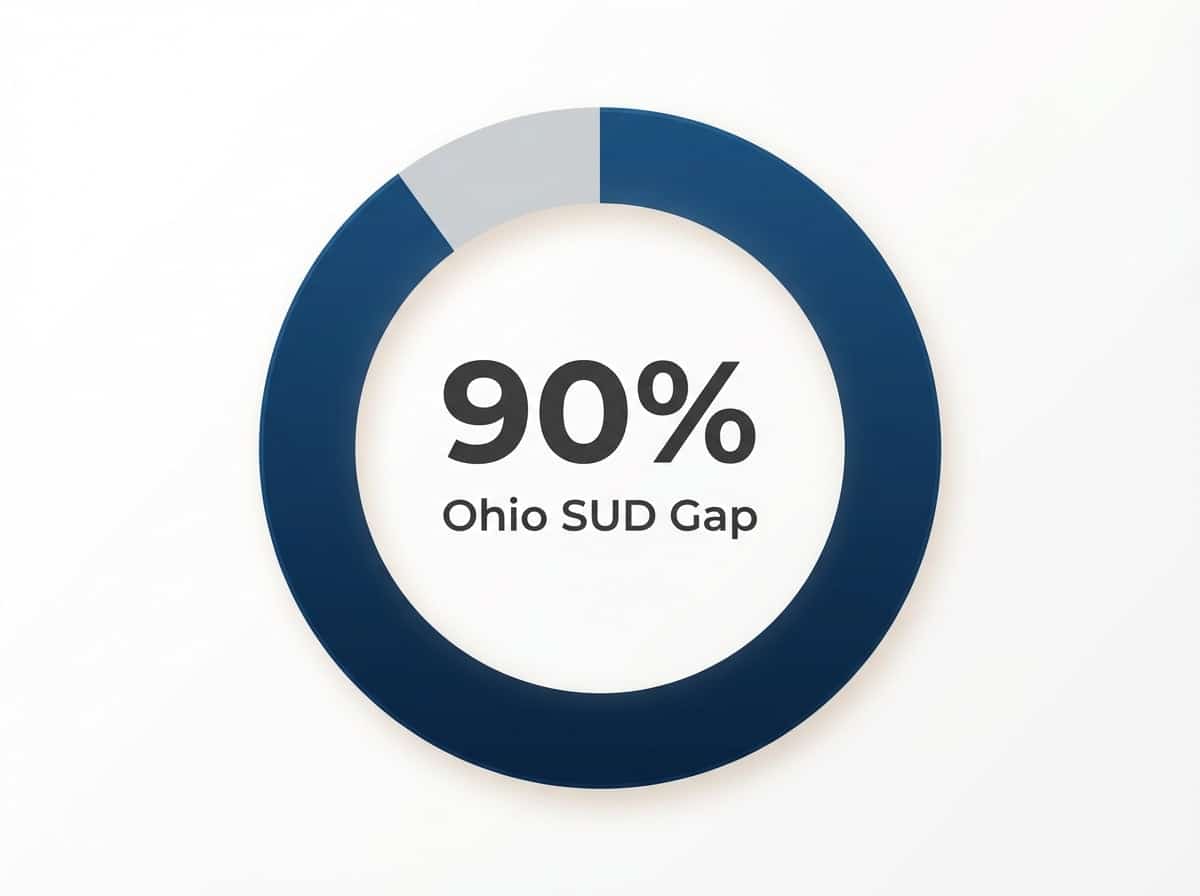 Local Drug Rehab Facilities Near Me in Ohio 2 Infographic showing Treatment Gap for Individuals with SUD in Ohio: 90%