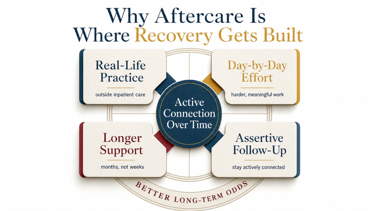 Aftercare in Cleveland, OH: Your Next Step in Recovery 1 Visualize the four aftercare anchors framework introduced in this section, showing how step-down clinical care, recovery housing, peer support, and a crisis plan interlock to support long-term recovery