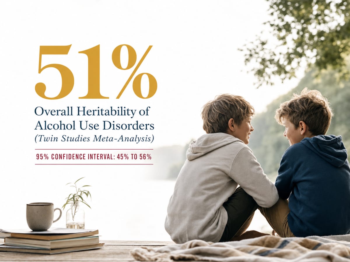 Is Alcoholism a Genetic Disease? 1 Infographic showing Overall Heritability of Alcohol Use Disorders (Twin Studies Meta-Analysis)