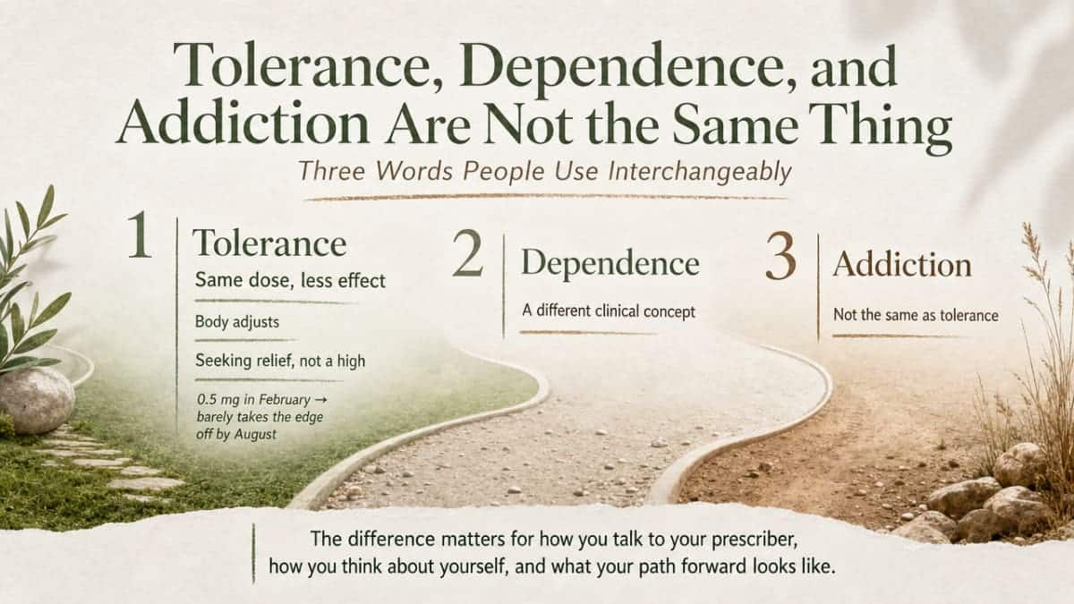 Ativan and Addiction: How Dependence Develops 1 Clarify the three distinct clinical concepts the section defines, since readers commonly confuse them