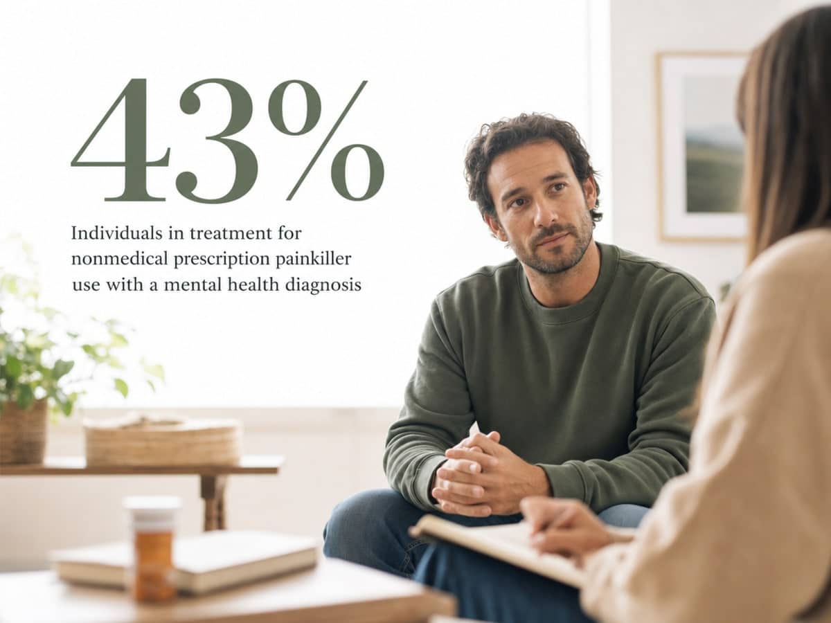 Ativan and Addiction: How Dependence Develops 3 Infographic showing Individuals in treatment for nonmedical prescription painkiller use with a mental health diagnosis
