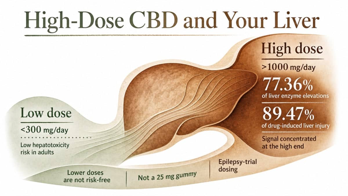 Can You Get Addicted to CBD? 1 Visualize the dose-response relationship between high-dose CBD and liver injury, directly supporting the section's cited 2024 meta-analysis findings
