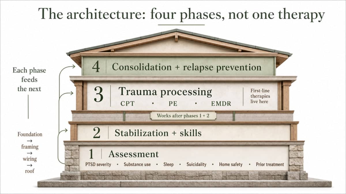 Building a CBT for PTSD Treatment Plan for Recovery 1 Visualize the four-phase CBT treatment plan structure described in this section, showing how each phase feeds into the next