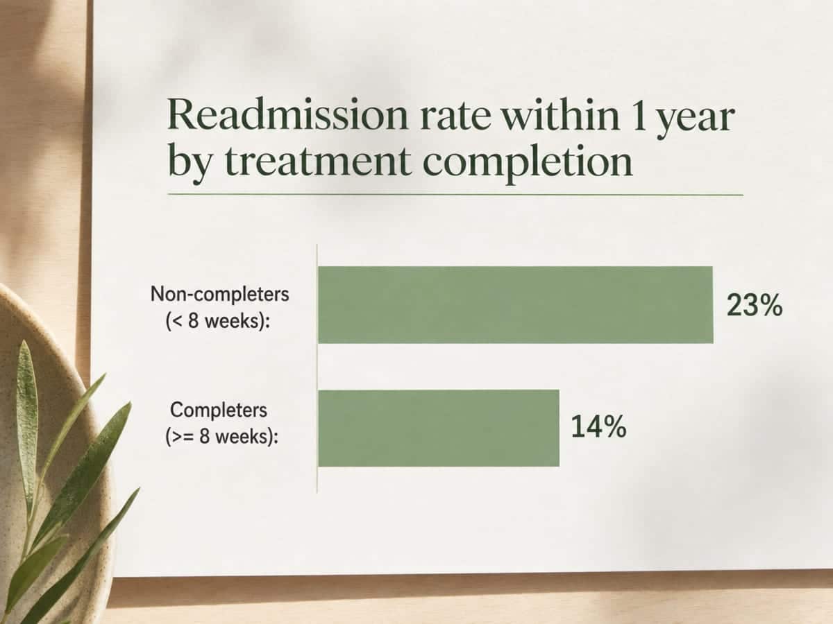 IOP Sober Living: What to Expect After Residential Care 3 Chart showing Readmission rate within 1 year by treatment completion