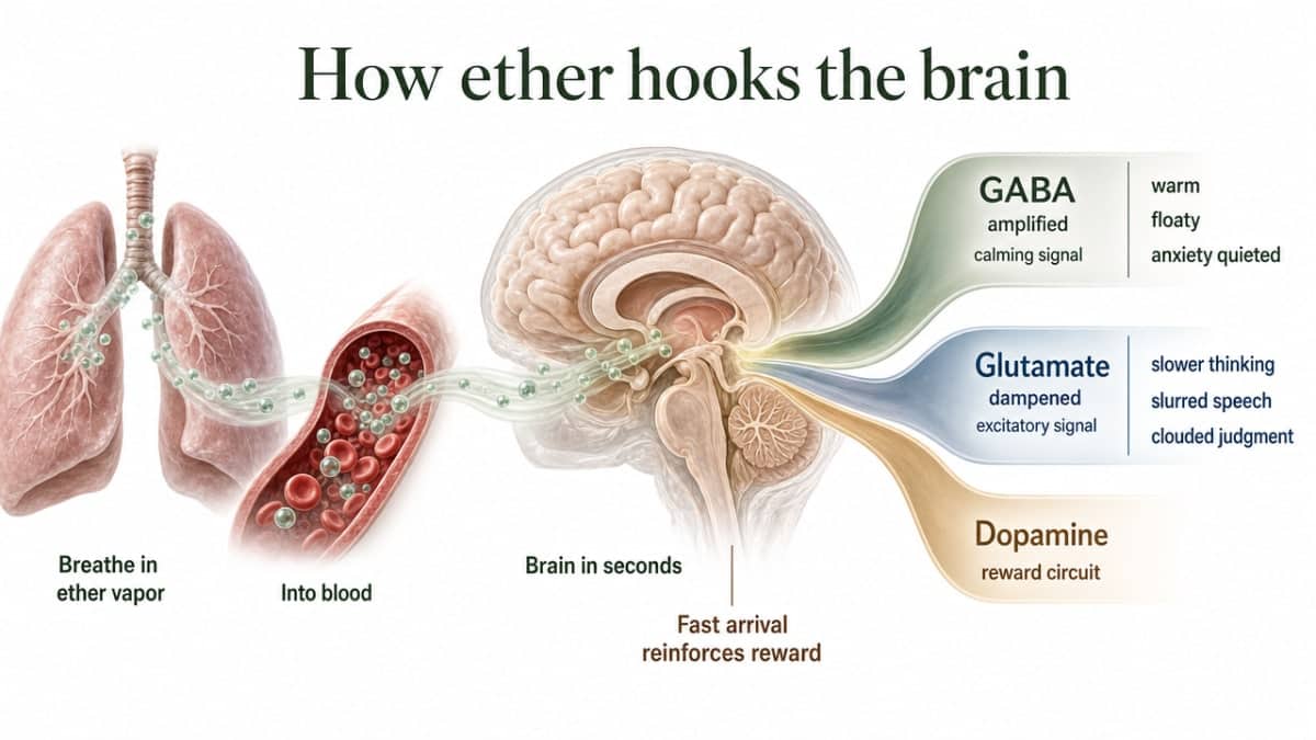 Is Ether Addictive? What You Need to Know 1 Visualize the three neurotransmitter systems ether acts on, directly supporting the section's cited mechanism without inventing numbers