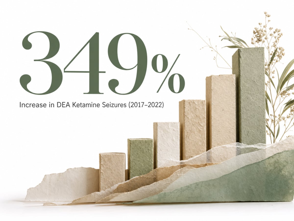 Ketamine Addiction and Your Mental Health 3 Infographic showing Increase in DEA Ketamine Seizures (2017-2022)