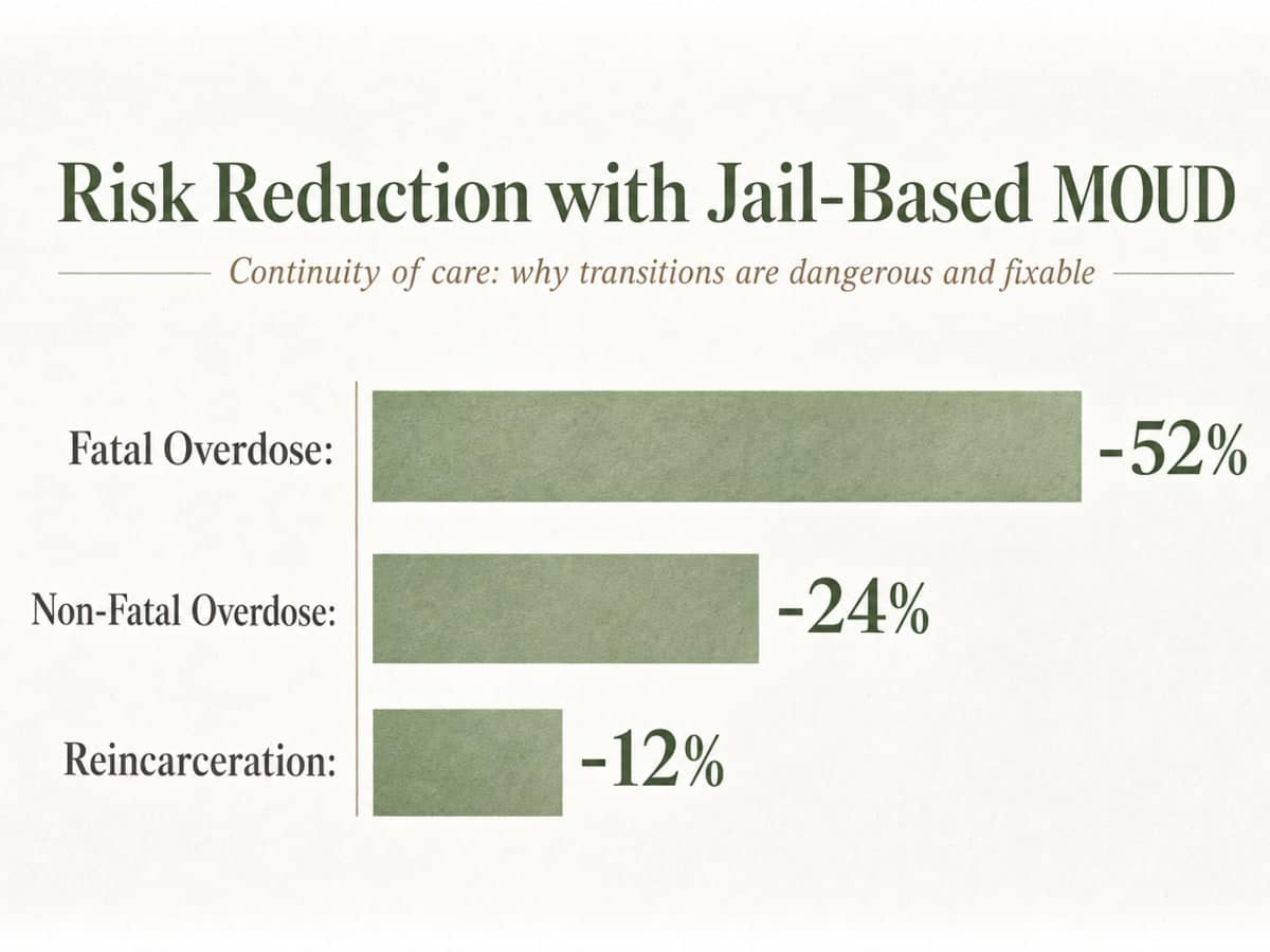 Medication Assisted Treatment Statistics for Recovery 3 Chart showing Risk Reduction with Jail-Based MOUD