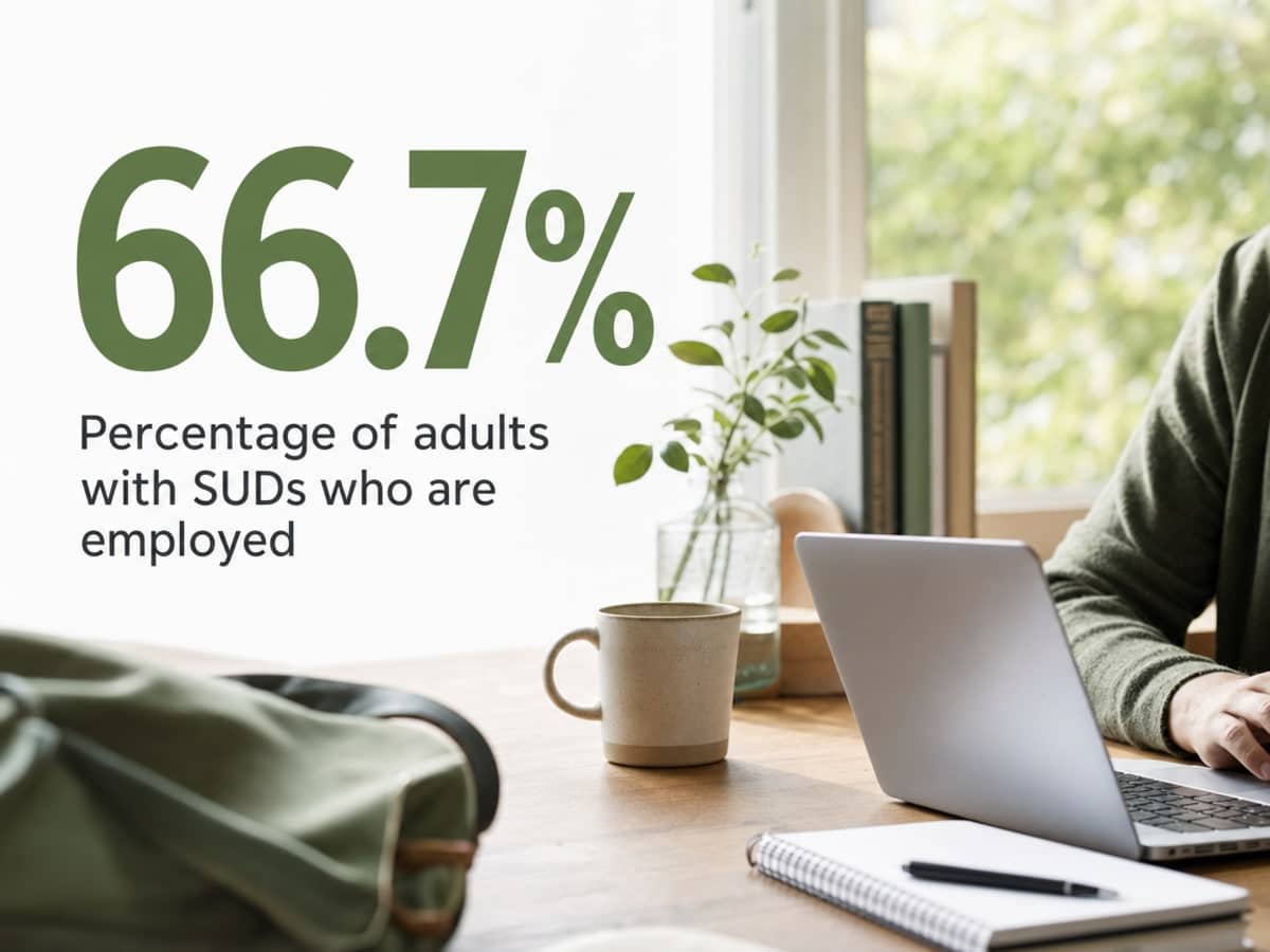 How Outpatient Drug Treatment Works With a Job 1 Infographic showing Percentage of adults with SUDs who are employed