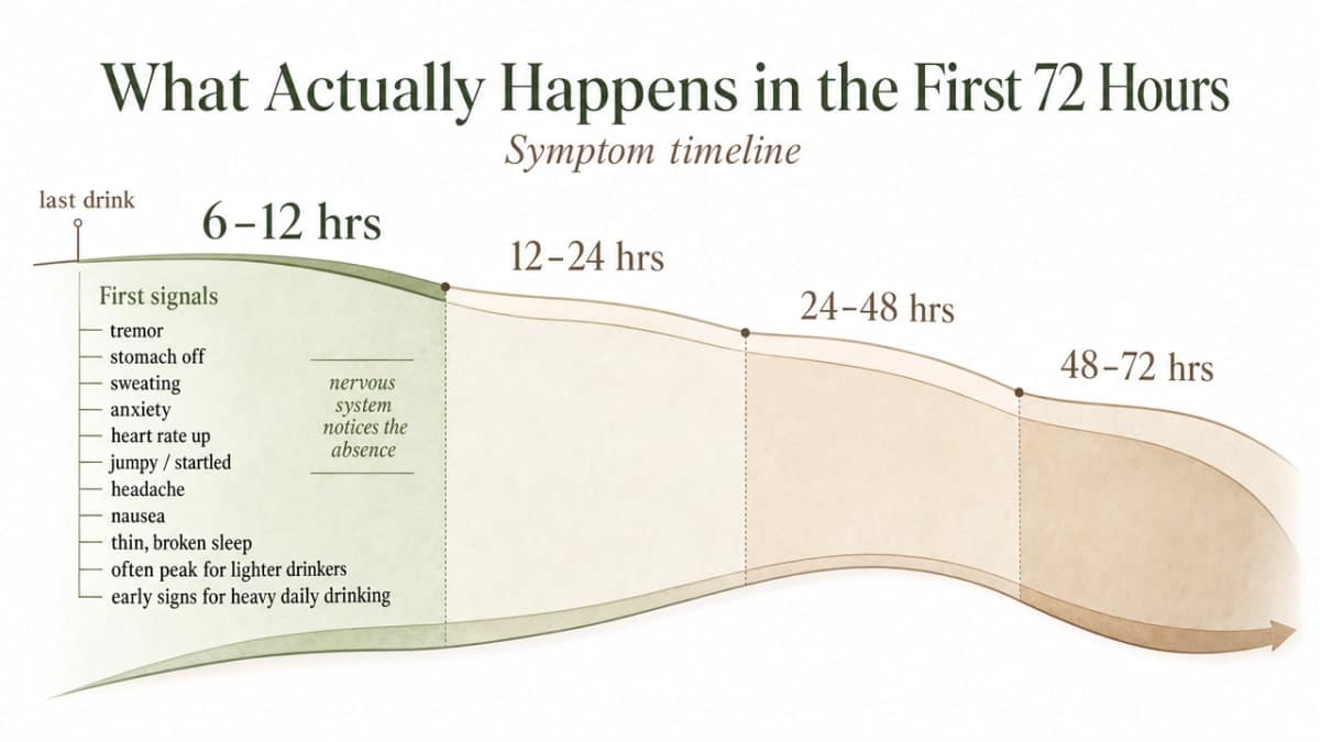 Is It Safe to Quit Drinking Cold Turkey? 1 Visualize the cited symptom timeline across the four time windows the section describes, giving readers a scannable map of when each risk peaks