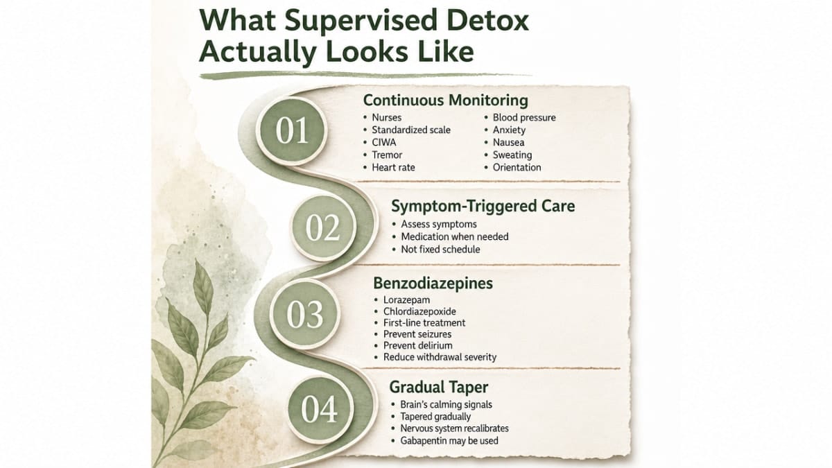 What Happens When Quitting Drinking Cold Turkey? 3 Visualize the four cited components of medically supervised detox described in this section
