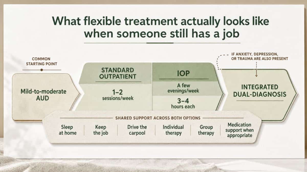 10 Signs of a Functioning Alcoholic You Might Miss 2 Compare the levels of care described in this section (IOP, standard outpatient, integrated dual-diagnosis) as a process/comparison infographic supporting the operating model the section explains