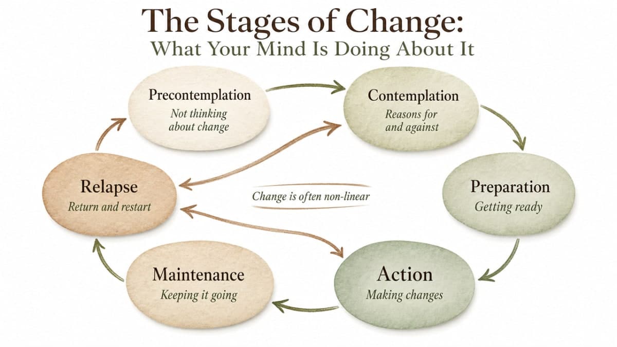 The Stages of Addictions: What Stage Are You In? 3 Visualize the Prochaska & DiClemente stages of change as described in the section, including the unofficial sixth stage (relapse) and the non-linear movement noted in the text