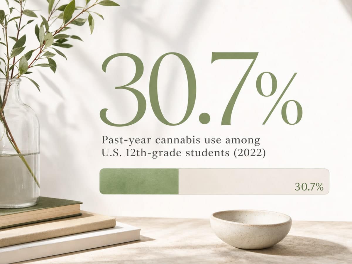 The 7 Top Addictions & Their Hidden Warning Signs 2 Infographic showing Past-year cannabis use among U.S. 12th-grade students (2022)