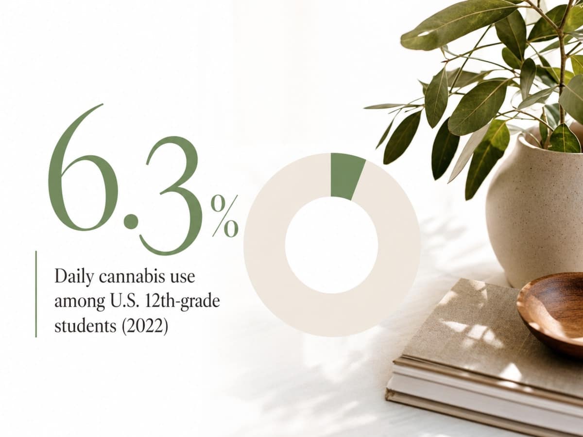 The 7 Top Addictions & Their Hidden Warning Signs 3 Infographic showing Daily cannabis use among U.S. 12th-grade students (2022)