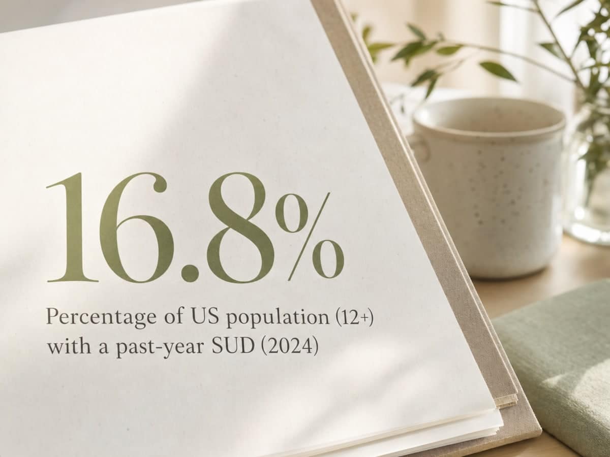 What Are the Types of Addictions to Know About? 3 Infographic showing Percentage of US population (12+) with a past-year SUD (2024)