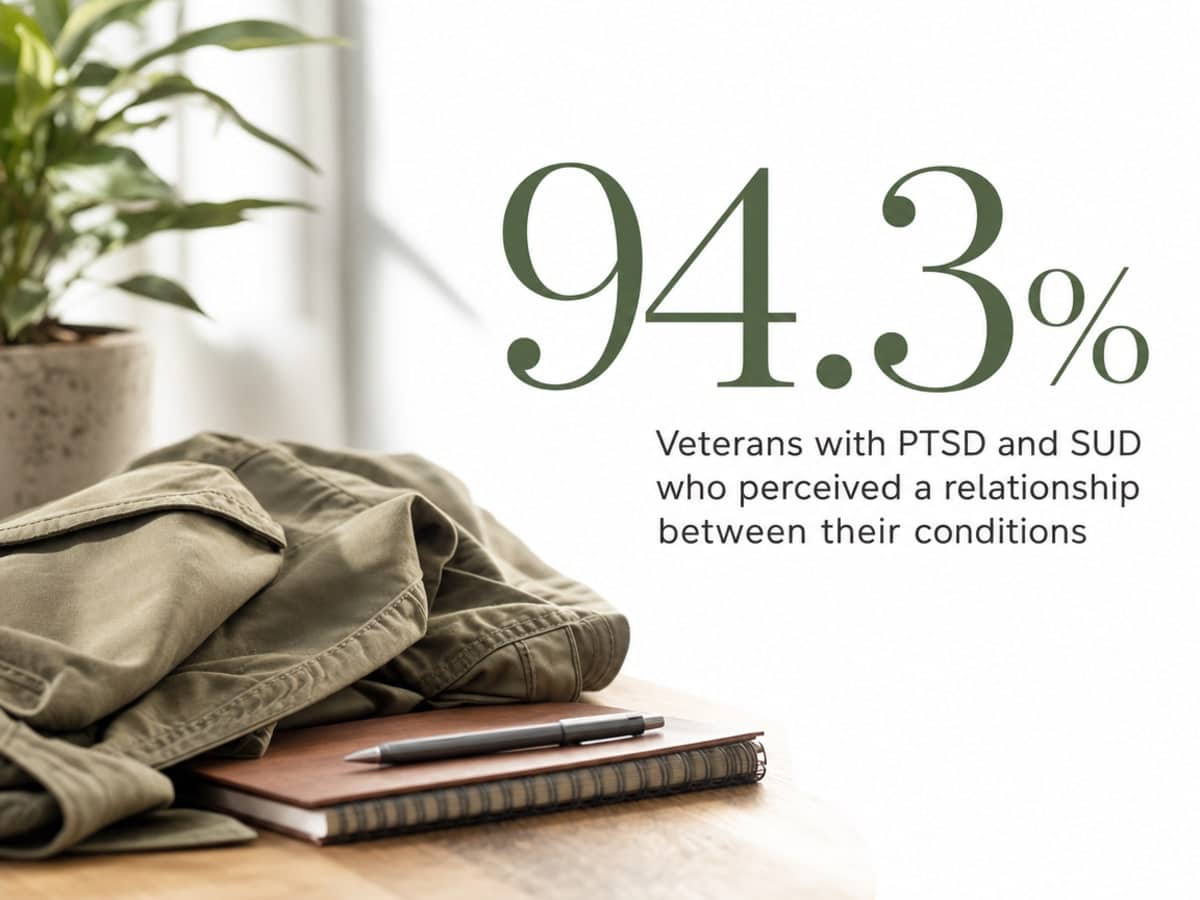 Veterans Treatment for Addiction and PTSD 1 Infographic showing Veterans with PTSD and SUD who perceived a relationship between their conditions