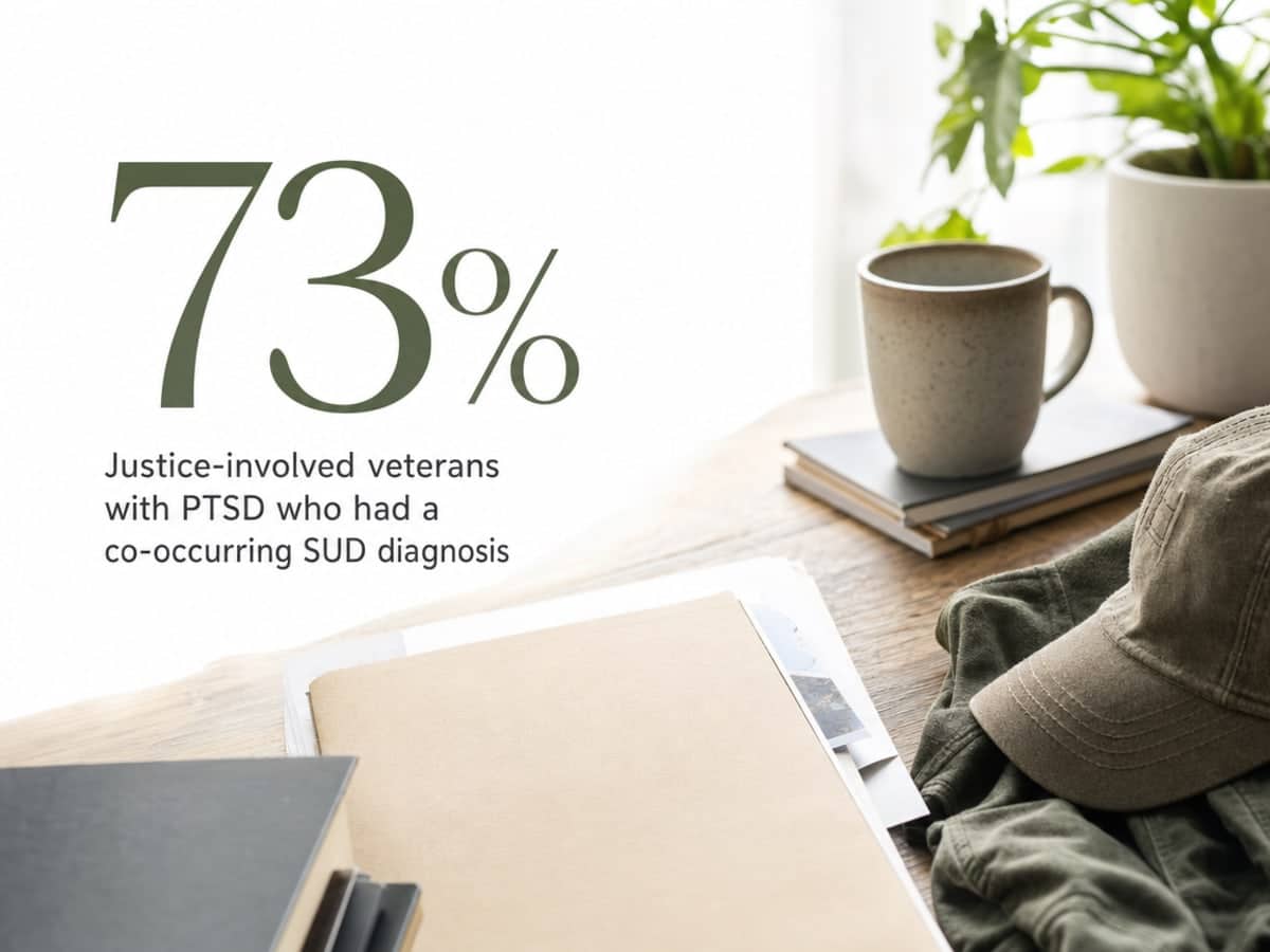 Veterans Treatment for Addiction and PTSD 3 Infographic showing Justice-involved veterans with PTSD who had a co-occurring SUD diagnosis