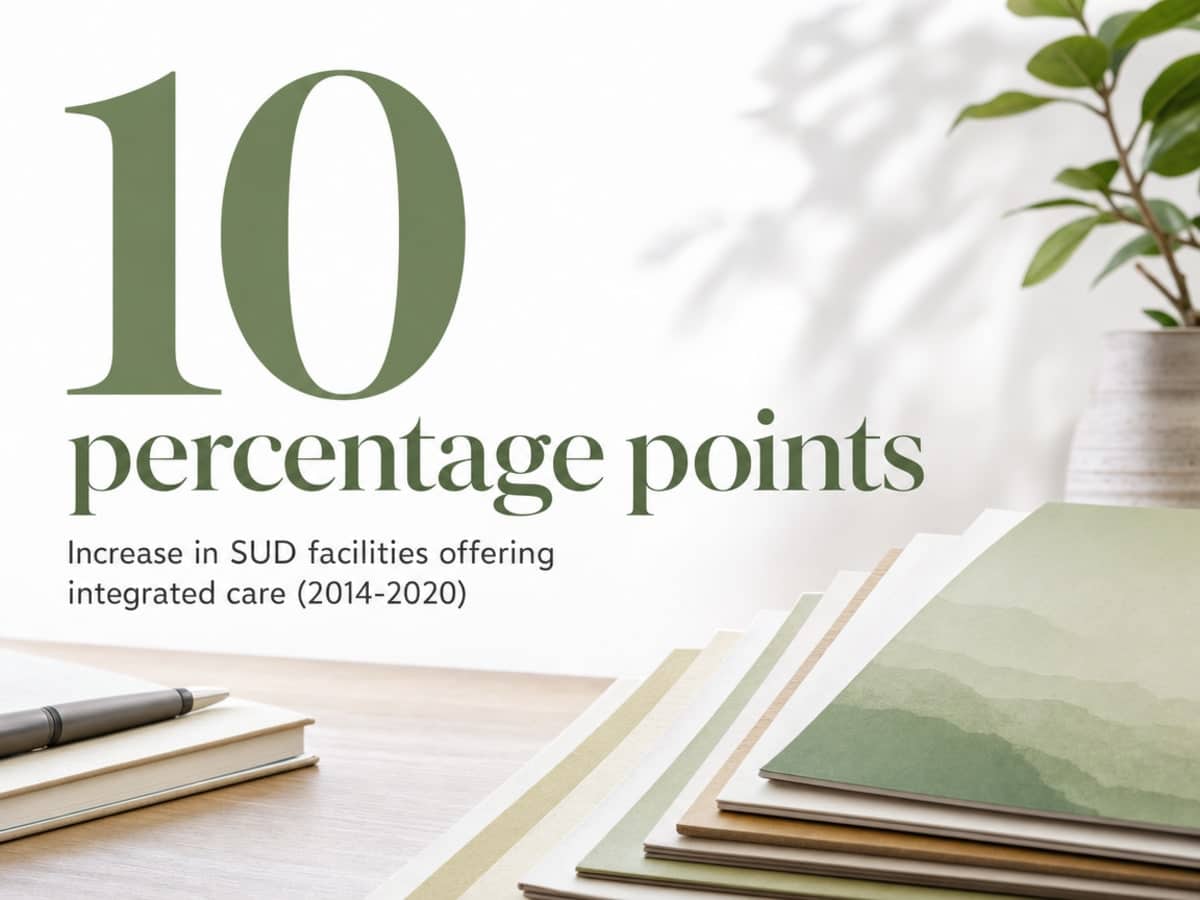 What Is Behavioral Health Treatment? 3 Infographic showing Increase in SUD facilities offering integrated care (2014-2020)