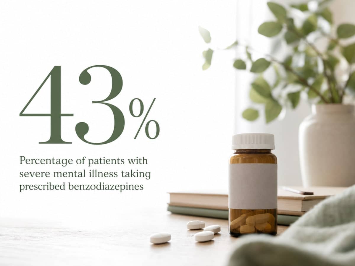 9 Hidden Xanax Addiction Symptoms You Shouldn't Ignore 3 Infographic showing Percentage of patients with severe mental illness taking prescribed benzodiazepines