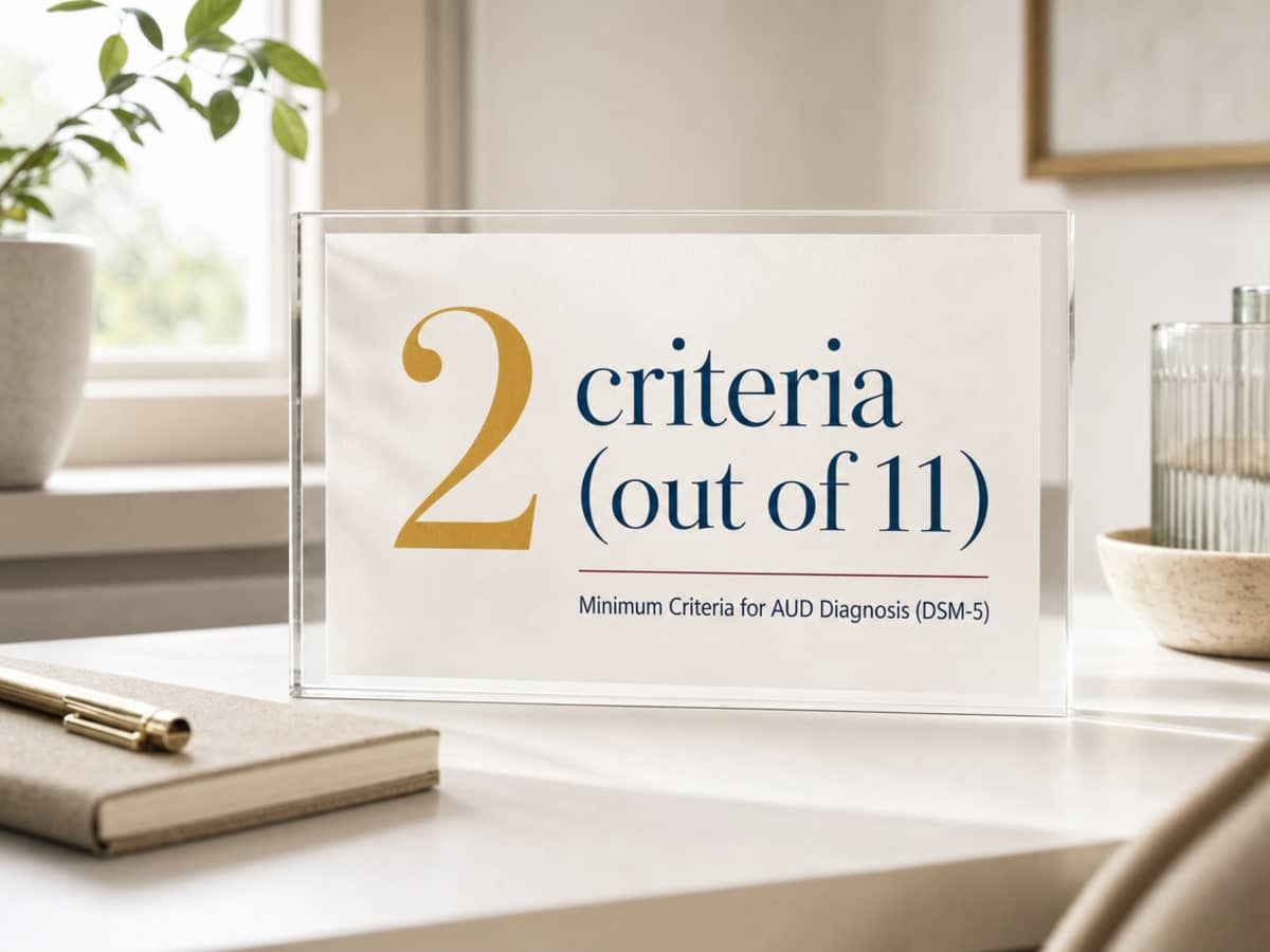 Am I an Alcoholic? 1 Infographic showing Minimum Criteria for AUD Diagnosis (DSM-5)