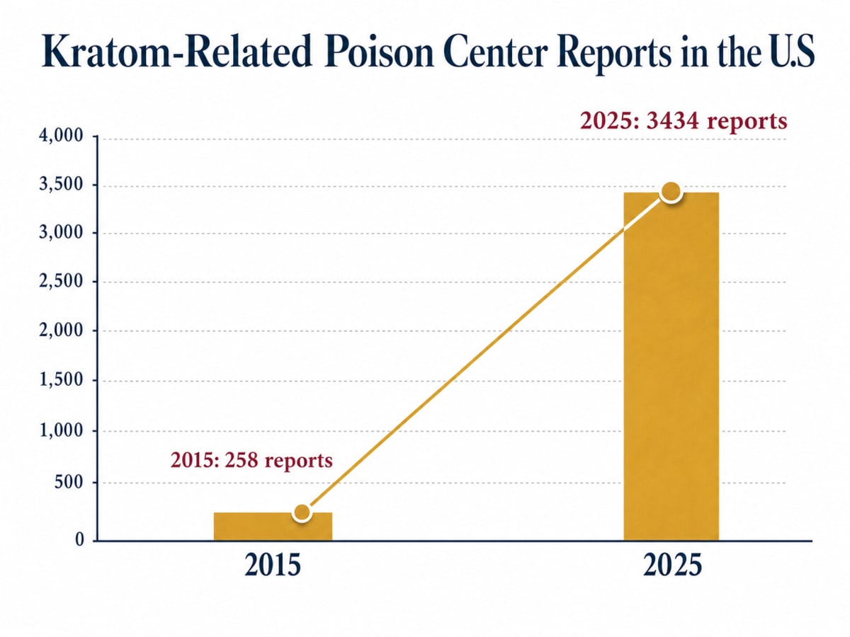 Is Kratom Addictive? 2 Chart showing Kratom-Related Poison Center Reports in the U.S.