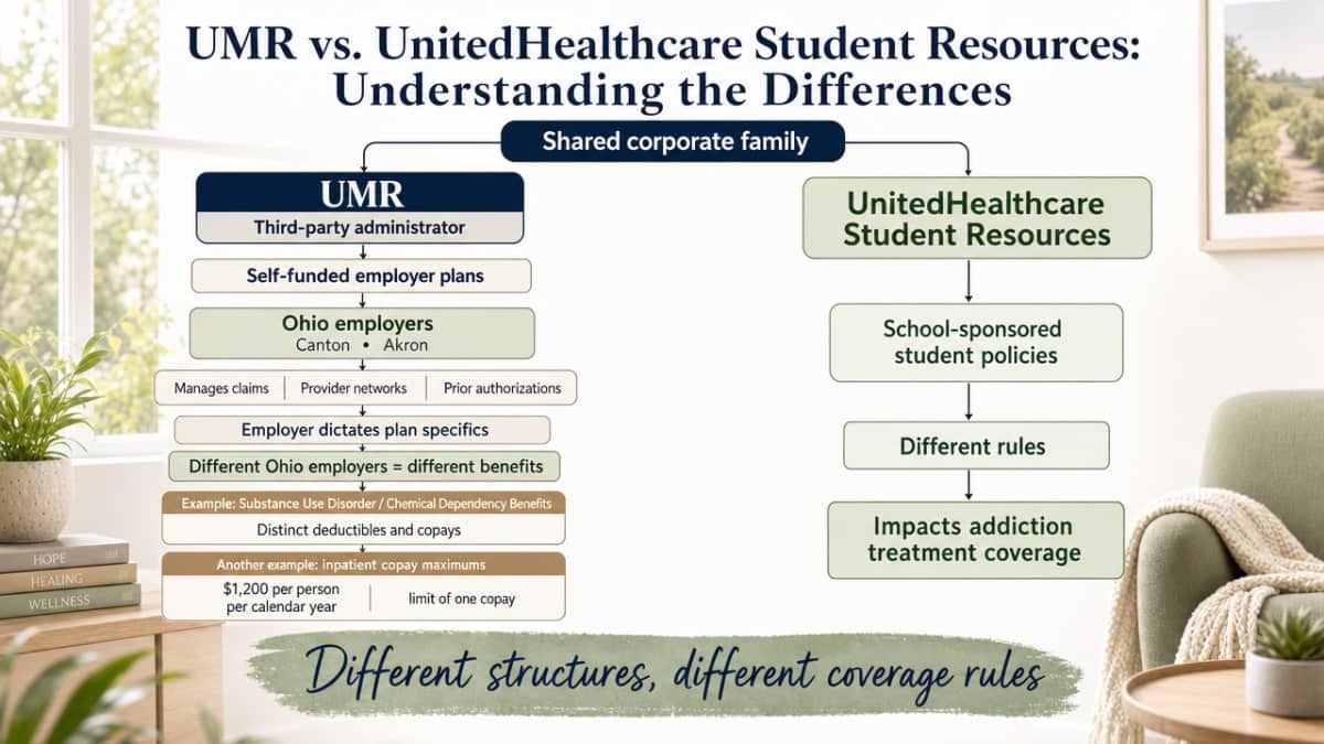 Clarify the structural differences between UMR (third-party administrator for self-funded employer plans) and UHC Student Resources (school-sponsored student policies) which the section explicitly compares
