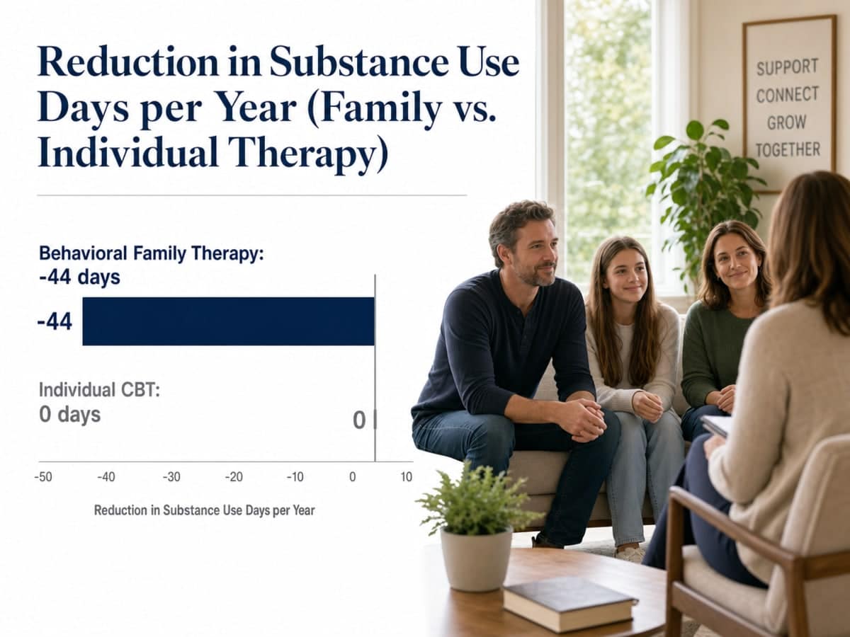 Chart showing Reduction in Substance Use Days per Year (Family vs. Individual Therapy)